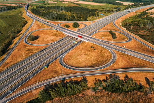 Preview: Clover leaf shaped highway interchange from drone pov