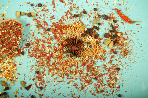Preview: Spices Are Different On A Bright Background There Is A Place To Write