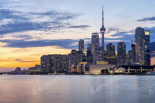 Preview: Toronto, Ontario, Canada Skyline on Lake Ontario at DUsk