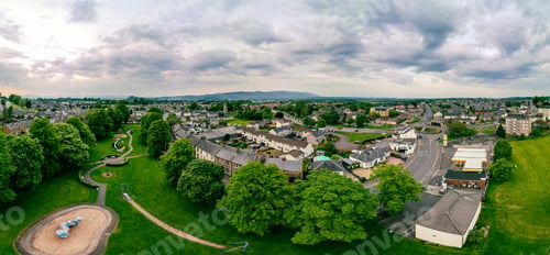 Preview: Aerial of Stirling suburb area near Robert Bruce Monument, Scotland