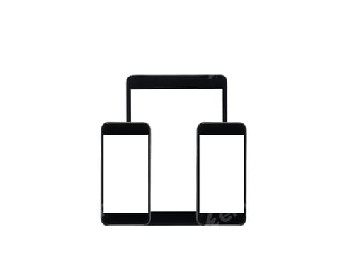 Preview: black digital tablet and smartphones with blank screens isolated on white