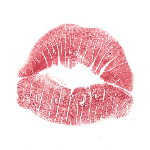 Preview: Kiss mark in red with textured lines on white background showcasing lipstick print details