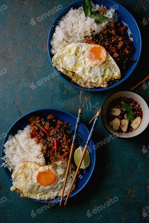 Preview: Traditional Thai Dish Pad Kra Pow with Fried egg