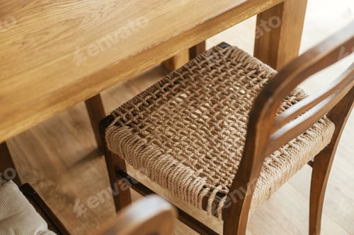 Preview: Stylish wooden chair with weaving twine. Handmade rustic chair