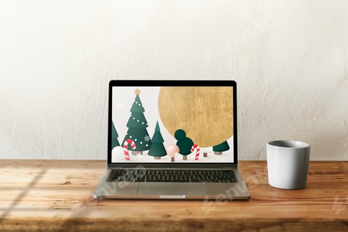 Preview: Merry Christmas 3D design on laptop screen