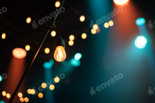 Preview: Selective of a small electric light bulb on the background of other decorative lights