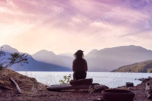 Preview: Adventurous Adult Caucasian Woman enjoying the scenery of Howe Sound