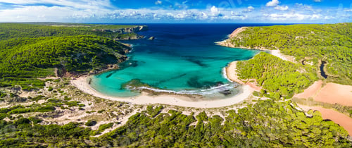 Preview: Aerial drone view of Menorca beach at cala de Algariens, Spain