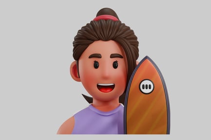 Preview: Cartoon girl holding surfboard asset