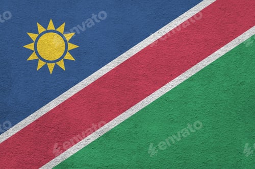 Preview: Namibia flag depicted in bright paint colors on old relief plastering wall close up