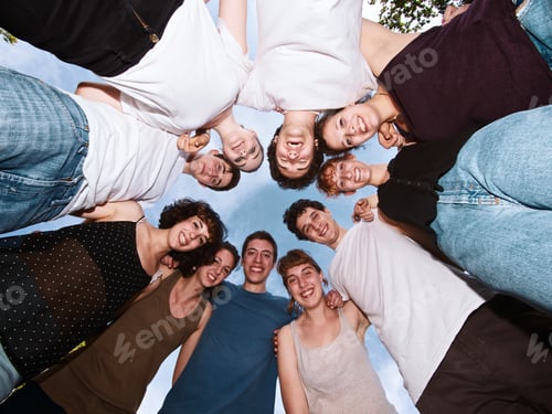 Preview: large group of friends enjoying a summer day at the park, back to school