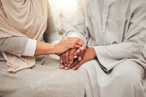 Preview: Couple, hands together for support and empathy with care and love, solidarity and trust in relation