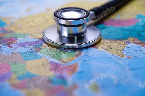 Preview: World Map with Stethoscope for Global Health