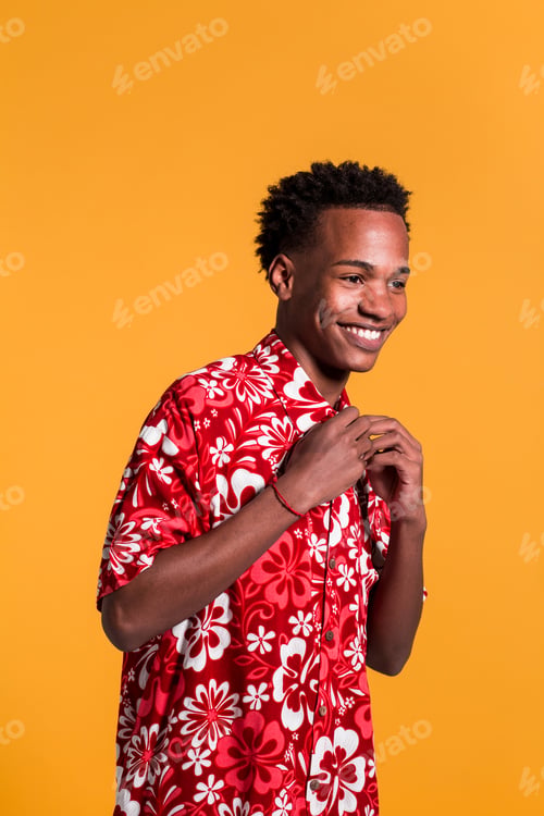 Preview: Stylish cheerful man in beach shirt