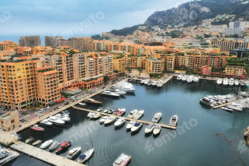 Preview: Luxury yachts boats in the harbor marina of Fontvieille Monaco. European cityscape