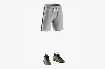 Preview: Men's Sport Outfit: Grey Shorts and Green Sneakers