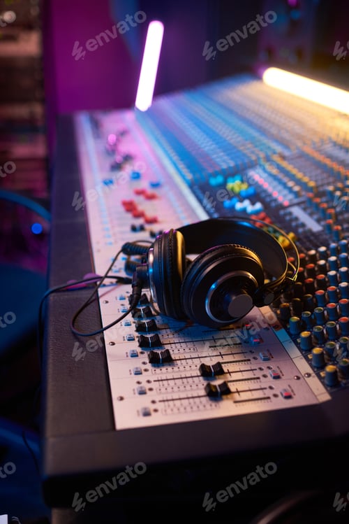 Preview: Close-up of boutique recording studio control desk