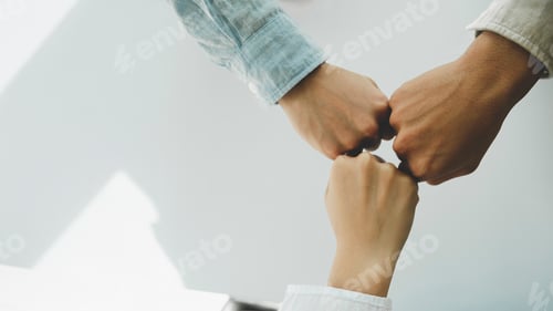 Preview: Close up hands Teamwork group of multi racial people meeting join hands.