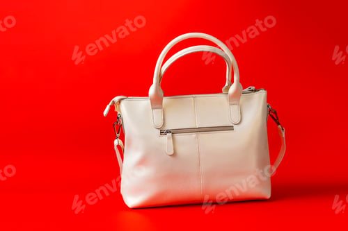Preview: a simple leather white women bag isolated on the colorful background, female accessories storage