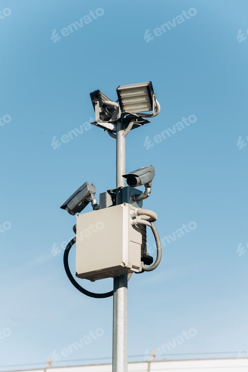 Preview: Security cameras on a pole near the road. CCTV camera
