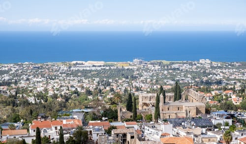 Preview: Bellapais abbey overlooking kyrenia and mediterranean sea in north cyprus
