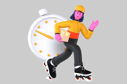 Preview: Cartoon character on rollerblades with a clock