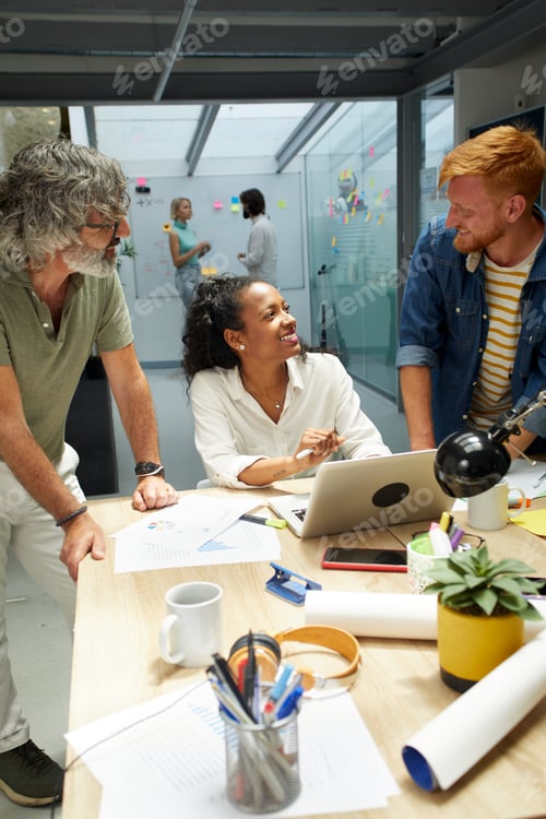 Preview: In the Modern Office: Diverse Group of Colleagues Have Meeting, Develop Strategy, Discuss Project
