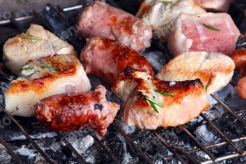 Preview: Barbecue grill with chicken and meat