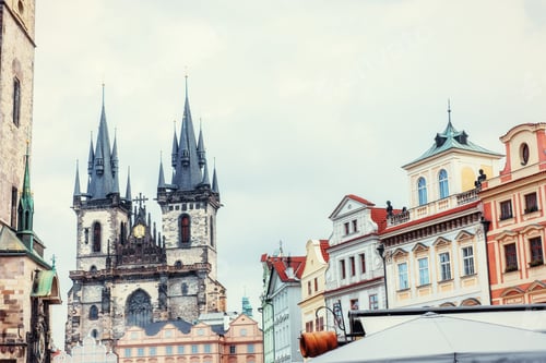 Preview: view of the Tyn Church in Prague. Czech Republic.