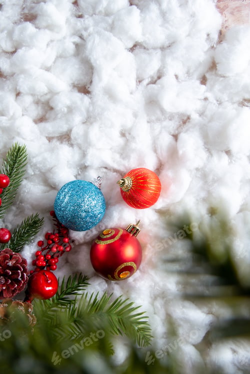 Preview: christmas tree toys with cotton and decorations christmas texture on the light background