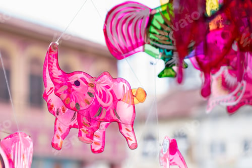 Preview: Lanterns hanging on a stand in the streets of Malaysia during Mid Autumn Festival