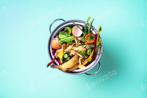Preview: Recycle kitchen waste. Sustainable and zero waste living. Vegetable waste in recycling compost pot