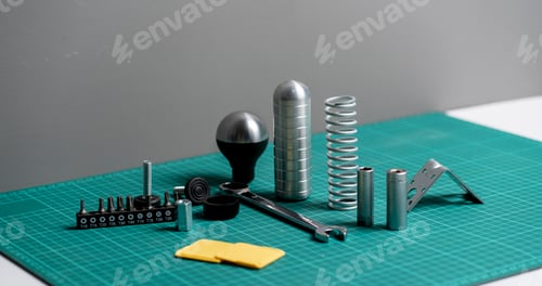 Preview: a new car spare parts, automobile details flat lay