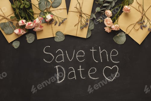 Preview: Border of wedding envelopes on black background