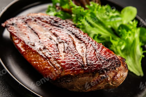 Preview: Duck breast roasted poultry meat main course tasty snack fresh gourmet food background