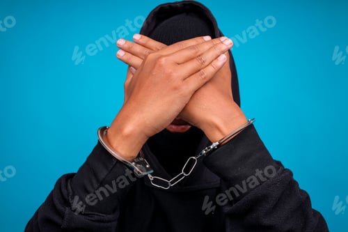 Preview: Handcuffed Male In Hoodie, Dangerous Criminal Punished By Law