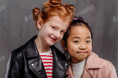 Preview: Portrait of two children with leather jacket.