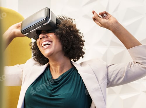 Preview: Woman having fun with a VR set