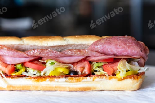 Preview: Italian sandwich with tomatoes, peppers, meat on bread