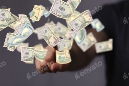 Preview: 3D rendering of cash euro paper money with a blurry background