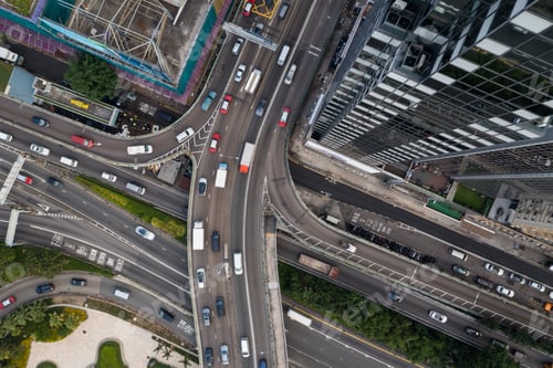 Preview: Causeway Bay, Hong Kong 03 November 2021: Top down view of Hong Kong city traffic