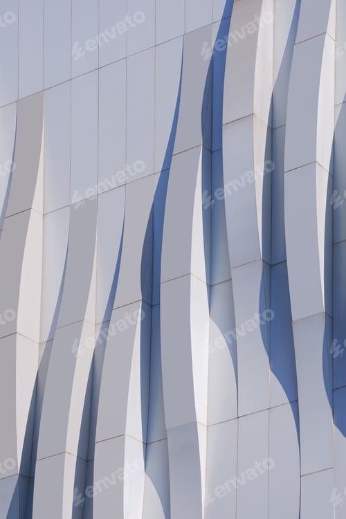 Preview: Dimension curve lines of gray aluminium composite tile vertical wall decoration of modern building