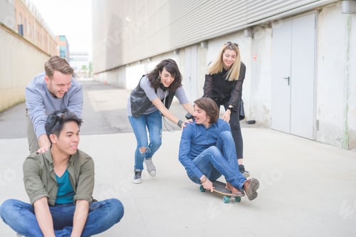 Preview: Group of young multiethnic friends having fun laughing, and smiling