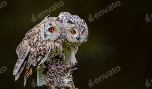Preview: Long-eared Owls Perched Together