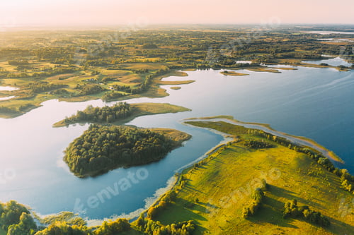 Preview: Braslaw Or Braslau, Vitebsk Voblast, Belarus. Aerial View Of Nedrava Lake. Landscape In Sunny