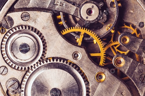 Preview: Clockwork Background. Old Clock Watch Mechanism. Retro Clockwork