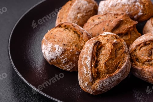 Preview: Fresh baked bread buns with salt, spices, seeds and grains