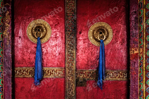 Preview: Door of Spituk monastery. Ladakh, India