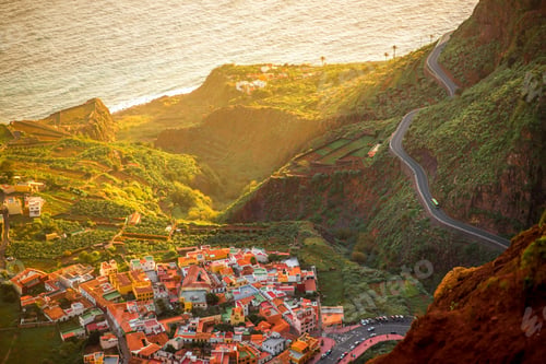 Preview: Top view on Agulo coastal village in Spain