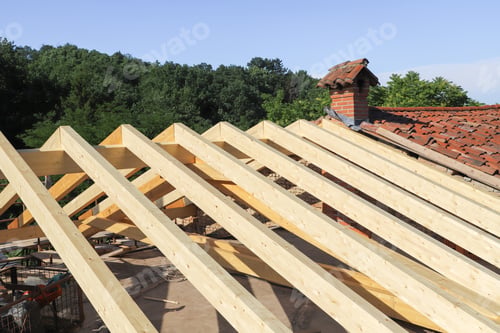 Preview: construction site - renovation of a roof - wooden beams